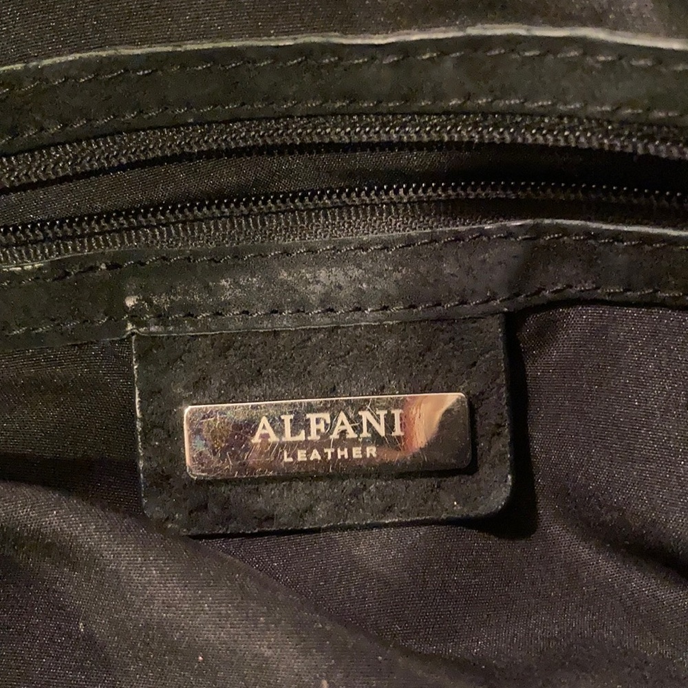 Alfani Black Leather magnetic close and flap over shoulder bag fringe and silver - Picture 8 of 15